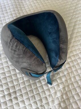 Memory Foam Travel Neck Pillow - Gray & Royal Blue